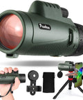 40x60 Monocular Telescope For Adults with 60mm Objective Lens, BAK4 Prism, light green color, shown with accessories.
