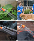 Retractable Garden Hose Reel 1/2 Inch By 72 Feet Wall Mounted With 9 Function Sprayer watering garden, washing dog, and car