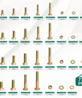 Badass Grade 8 Bolt And Nut Assortment Kit Packed With Lock And Flat Washers In Diverse Sae Sizes Crafted From Heavy Duty Alloy Steel To Handle Intense Mechanical Jobs Without Batting An Eye with assorted bolts and nuts in storage layout.