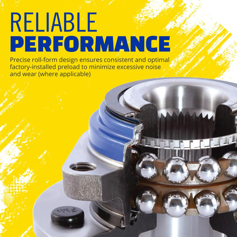 Close-up of wheel bearing and hub assembly for Ford F150 2018-2020, showcasing ball bearings and steel housing.