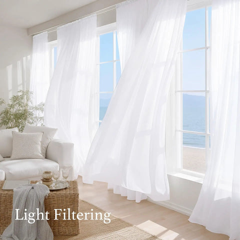 White Sheer Curtains 63 Inch Long For Bedroom And Kids Room, Lightweight Voile Drapes with 2 Inch Rod Pocket in living room