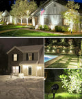 Outdoor LED Landscape Spotlights 12W 120V Waterproof With Spike Stakes illuminating gardens and pathways at night
