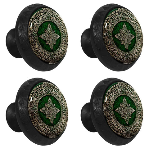 4 Pack Dope Celtic National Art Drawer Knobs Cabinet Hardware With Crystal Glass Surface And 3D Pattern On A Stainless Steel Base Easy To Install For Dresser Cabinets And Furniture Makeovers