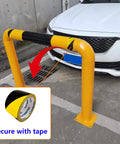 Two Pack Built Tough Heavy Duty Steel Safety Guard Barrier With Hollow Fillable Sections And Anchor Bolts in use in parking lot
