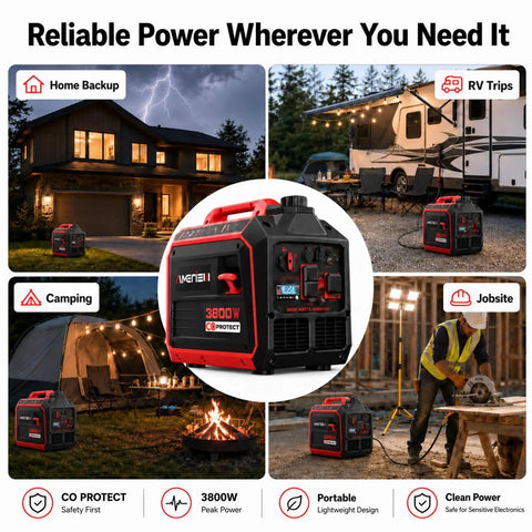 Gas Powered Portable Inverter Generator 3800W Quiet Run With CO Sensor ECO Mode Parallel Capability EPA Compliant image