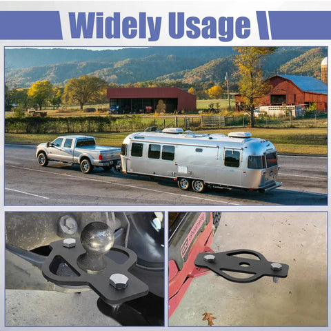 Dang Tough Heavy Duty Steel 3 Way Trailer Hitch Riser Drop Adapter with Pin Ball mounted on a truck and ATV for towing.