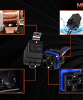 Collage of Two Pack 4 Pin 40 30 Amp 12V DC Waterproof Relay Kit with heavy duty 12 AWG tinned copper wires and SPDT harness.