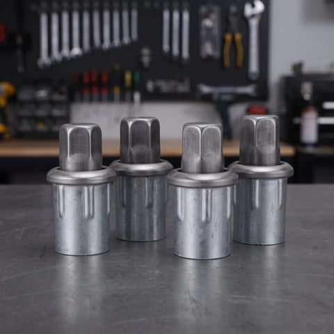 Four Pack Adjustable Stainless Steel Furniture Feet Leveling Legs For 1.5 Inch Tubes, 2.8 To 3.6 Inch Height, Bullet Feet set