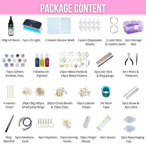 Complete UV Resin Jewelry Making Kit With Fast Curing Lamp And Flexible Molds, Premium DIY Craft Set For Beginners Featuring Shimmer Glitter Pieces And Dead Simple Video Guide