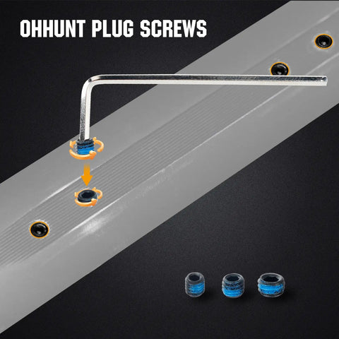 30 Piece Plug Screw Set With 6-48, 8-40 And 10-32 Screws In Black Oxidized Steel shown with wrench and installed screws.