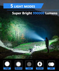 Person using Ultra Bright 990000 Lumen USB Rechargeable Flashlight With Zoomable Beam in wilderness at night