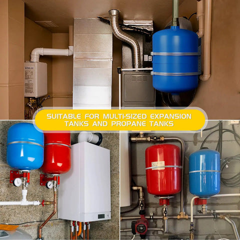 Expansion Tank Mounting Bracket Set With 2 Hot Water Heater Support Straps For One To Five Gallon Tanks DIY Friendly Rugged Heavy Duty Wall Mount Brackets RV Propane Tank Holder Safe Secure Home Water System Install, blue wall-mounted tank
