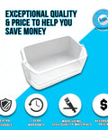 Door Shelf Bin Replacement DA97-12935A For Refrigerator Models RF220NCTABC RF220NCTASP RF220NCTASR RF220NCTAWW RF221NCTABC RF221NCTASP RF221NCTASR RF221NCTAWW Upgraded Durable Bin For Easy Repair On Select French Door Refrigerators displayed with quality features.
