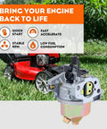 ST100 Carburetor Kit 951-14423 All In One Replacement shown with lawn mower in garden setting