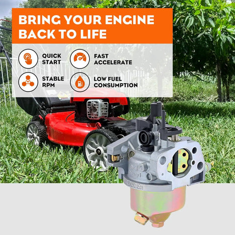 ST100 Carburetor Kit 951-14423 All In One Replacement shown with lawn mower in garden setting