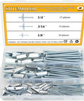 Heavy Duty Toggle Bolts And Wing Nut Set For Drywall Hanging One Eighth Inch Three Sixteenth Inch And One Quarter Inch Sizes Zinc Plated Carbon Steel For Rust Resistance Collapsible Design Includes 48 Pieces For Shelves Mirrors And TVs, 48-piece kit in case