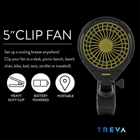 5 Inch Battery Powered Clip On Fan With Clamp 2 Pack, Portable Hands Free Cooling, adjustable pivoting clip fan close-up