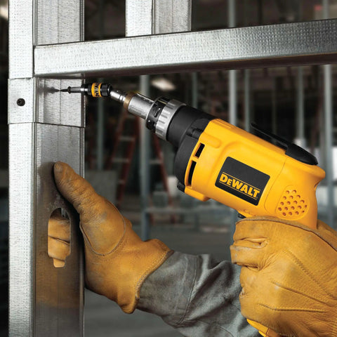 Pivoting Impact Driver Bit Tip Holder With Ring, One Quarter Inch Shank Fits Any Chuck Or Impact Driver, Delivers Up To Two Thousand Inch Pounds Of Torque For Tightening Loosening And Drilling, Durable Steel Construction in use on metal frame