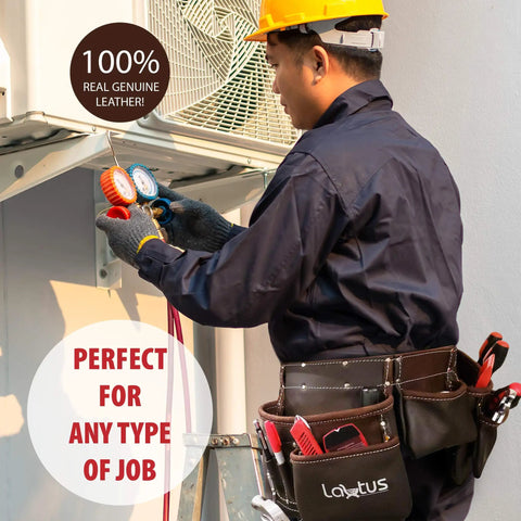 Oil Tanned Leather Tool Belt Pouch Bag For Carpenters Construction Workers Handyman Electricians With Ample Tool Pockets