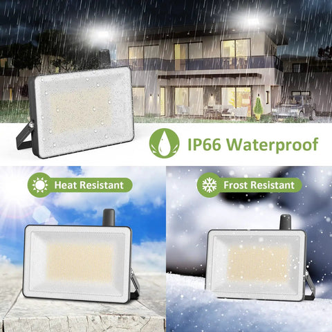 2 Pack 100W Smart LED Flood Lights, 18000 Lumens, IP66 Waterproof Outdoor Floodlight, Tunable White 2700K to 6500K, Alexa Compatible, Voice Control, Perfect for Yard, Stadium, Garage, Porch, and Lawn
