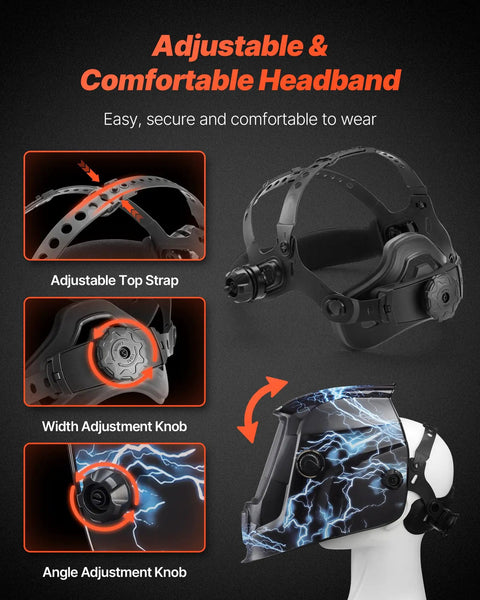 Auto Darkening Welding Helmet With Big 4.25 By 3.23 Inch View, True Color Lens, adjustable comfortable headband