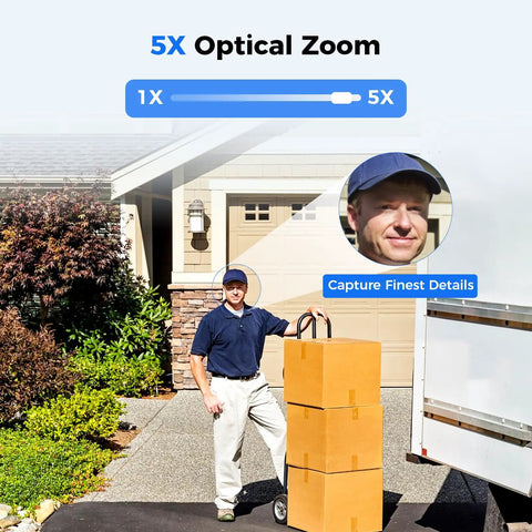 5x optical zoom feature of 4K 8MP PoE PTZ Security Camera System with all around auto tracking human and vehicle detection