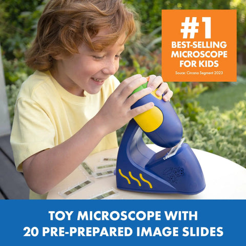 Child using Talking Microscope for Kids With Bindi Irwin Voice Totally Awesome STEM Toy outdoors, featuring colorful design.