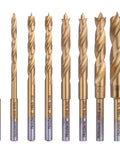 8-Piece HSS M2 Brad Point Wood Drill Bit Set With Titanium Nitride Coating 1/8 Inch Straight Shank For Rotary Tools And Flex Shafts SAE Sizes 3/32 1/8 5/32 3/16 1/4 Inches In Durable Storage Case