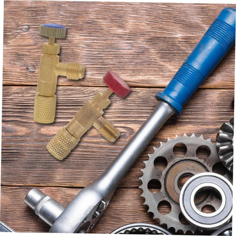 Two Piece R410 To R22 Adapter Valve Core Removal Kit For Refrigeration Service and Electric Vehicle Charging Gear Offering No Sweat Straight Flow Access With Reliable Heavy Duty Construction, featuring brass body valves.