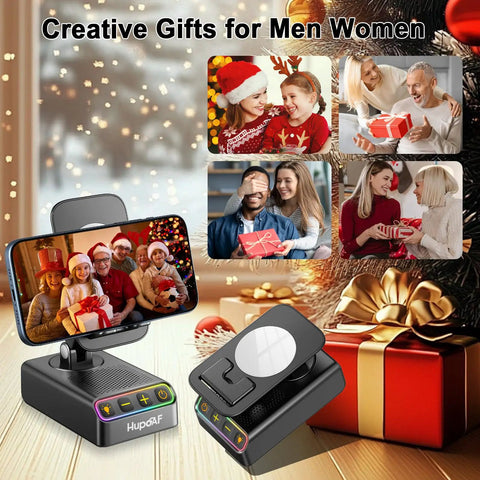 Go To All In One Adjustable Phone Stand With Wireless Induction Bluetooth Speaker HD Surround Sound And RGB Rhythm Lights with gift boxes