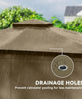10 Foot By 12 Foot Outdoor Patio Gazebo With Double Roof, Heavy Duty Canopy Shelter, Khaki, showing drainage holes in rain