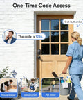Keyless Entry Door Lock With Handle And Electronic Keypad Deadbolt High Security Front Door Handle Set For Home Or Rental Auto Locking Easy Install Oil Rubbed Bronze Finish Supports 20 User Pin Codes One Time Codes Two Backup Keys installed on wooden door, person entering with cleaning supplies