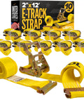Heavy Duty E Track Straps 2 Inch By 12 Foot 10 Pack With Spring E Fittings And 4 Foot Fixed End Tiedowns for trucks and vans.