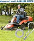 Man mowing lawn with tractor, inset showing 8Pcs Spring Locking Pin Set For Riding Lawn Tractors Beefy Cotter Hitch Clips.