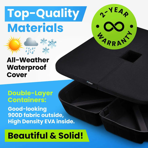 BaseMate 4 Piece EVA Umbrella Base Weights Up To 200 Lb For Cantilever Offset And Regular Square Bases All Weather Heavy Duty 900D Bags