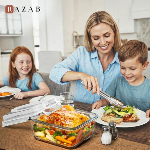 Family dining with Beast Mode Massive 2700ml Glass Storage Container with lids for roasting and leftovers on the table.