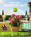 4 In 1 Wireless Soil Tester For Indoor And Outdoor Plants With Real Time Moisture, Temperature, Sunlight Readout And Large Screen, Easy Garden Water Meter For Lawn, Farm, And Houseplants. Inserted in potted rose