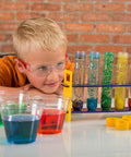Child with Large Plastic Test Tubes and Rack Set With Six Bottles Kid Friendly Science Experiments Durable Clear Lab Kit