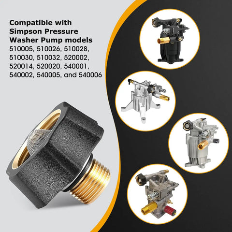 Brass and Anodized Aluminum Pressure Washer Water Inlet Fitting with 3/8 NPT Male to 3/4 GHT Female Adapter Two Pack