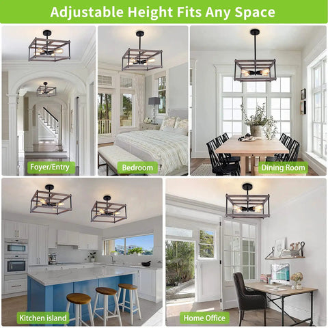 4 Light Farmhouse Semi Flush Mount Ceiling Light Rustic Wood And Black Metal Industrial Vibe Fixture For Living Room Dining Room Hallway Kitchen Entryway Now