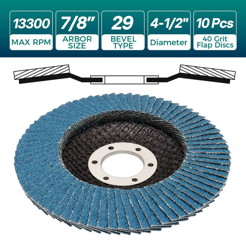 Front view of 10 Pack 4.5 Inch Flap Discs For Angle Grinder With 40 Grit Pro Grade T29 Zirconia Abrasive Grinding Wheel 4.5 Inch Diameter