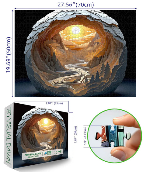 Glasses Free 3D Puzzle Experience For Adults With Dawn Cave Autostereoscopy And 1000 Piece Jigsaw Delivers Immersive Depth, Mind Blowing Colors, And No Glasses Needed, complete puzzle and box image