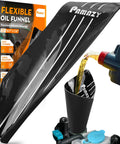 Silicone Oil Funnel Large 19.7 Inch By 7.87 Inch Reusable Foldable Spill Free Draining Tool in use for easy oil change.