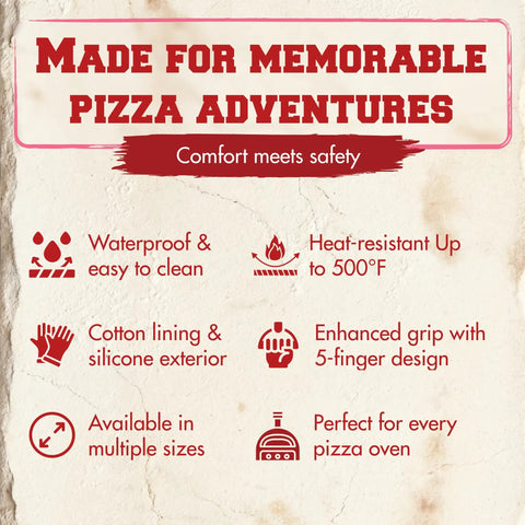 Infographic detailing features of Silicone Pizza Oven Gloves That Handle 500F Like A Boss Waterproof Oven Mitts.