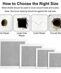 Guide for Easy Peasy Drywall Repair Kit With Patches, Sandpaper And Scrapers For 2In To 8In Holes showing repair options
