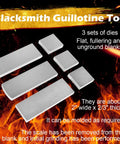 Beginner Blacksmith Guillotine Tool Kit with die sets for hobby metal shaping on fiery background