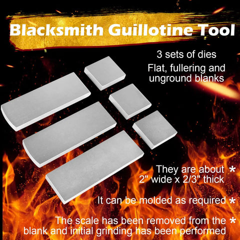 Beginner Blacksmith Guillotine Tool Kit with die sets for hobby metal shaping on fiery background