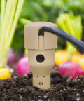 Super Handy Eight Inch Deep Root Watering Stakes Four Pack In Tan for garden veggies, UV protected irrigation spike in soil