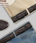 Men's Genuine Leather Belt For Dress Casual And Golf Looks, One And Three Eighths Inch Wide, Sauce Coffee Color
