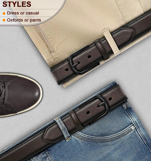 Men's Genuine Leather Belt For Dress Casual And Golf Looks, One And Three Eighths Inch Wide, Sauce Coffee Color
